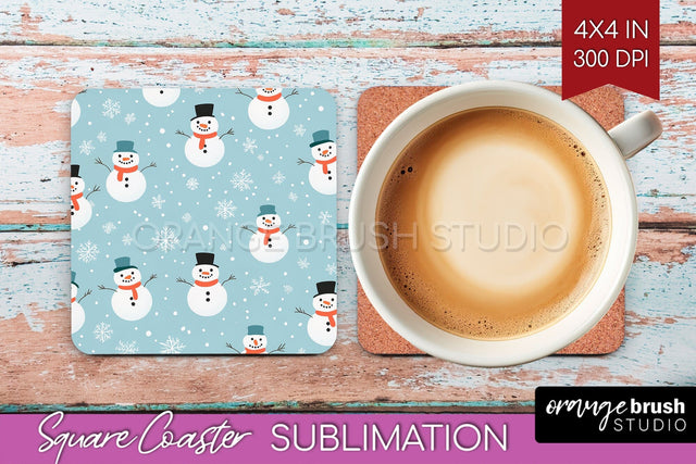 Snowman Square Coaster - Cute Christmas Coaster PNG Sublimation OrangeBrushStudio 