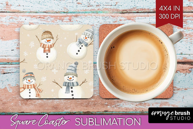 Snowman Square Coaster - Cute Christmas Coaster PNG Sublimation OrangeBrushStudio 