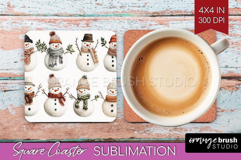 Snowman Square Coaster - Cute Christmas Coaster PNG Sublimation OrangeBrushStudio 