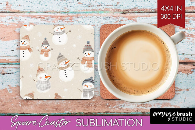 Snowman Square Coaster - Cute Christmas Coaster PNG Sublimation OrangeBrushStudio 