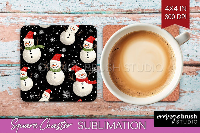 Snowman Square Coaster - Cute Christmas Coaster PNG Sublimation OrangeBrushStudio 