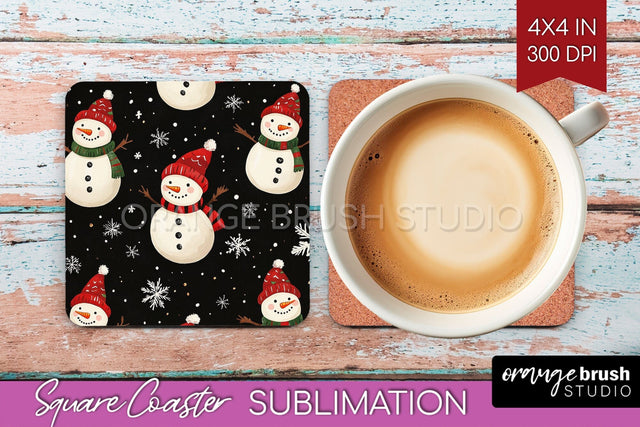Snowman Square Coaster - Cute Christmas Coaster PNG Sublimation OrangeBrushStudio 