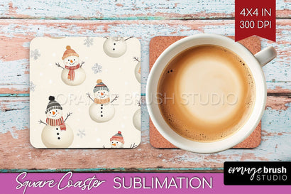 Snowman Square Coaster - Cute Christmas Coaster PNG Sublimation OrangeBrushStudio 