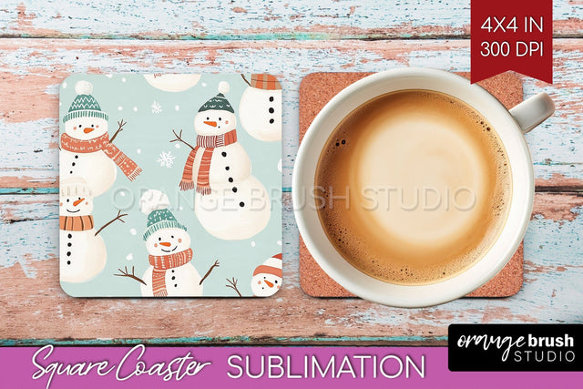 Snowman Square Coaster - Cute Christmas Coaster PNG Sublimation OrangeBrushStudio 