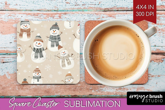 Snowman Square Coaster - Cute Christmas Coaster PNG Sublimation OrangeBrushStudio 