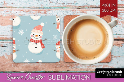 Snowman Square Coaster - Cute Christmas Coaster PNG Sublimation OrangeBrushStudio 