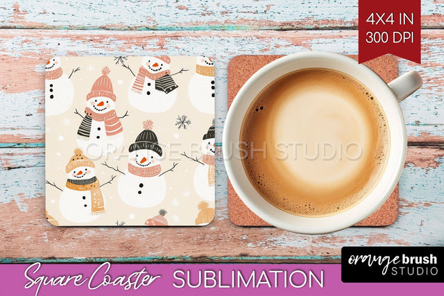Snowman Square Coaster - Cute Christmas Coaster PNG Sublimation OrangeBrushStudio 