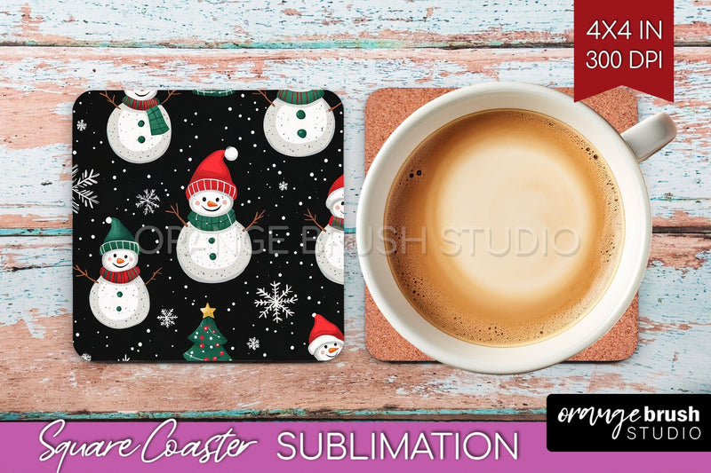 Snowman Square Coaster - Cute Christmas Coaster PNG Sublimation OrangeBrushStudio 