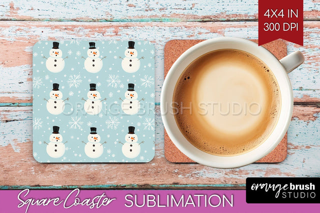 Snowman Square Coaster - Cute Christmas Coaster PNG Sublimation OrangeBrushStudio 