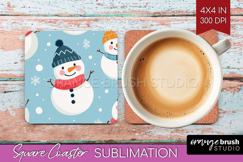 Snowman Square Coaster - Cute Christmas Coaster PNG Sublimation OrangeBrushStudio 