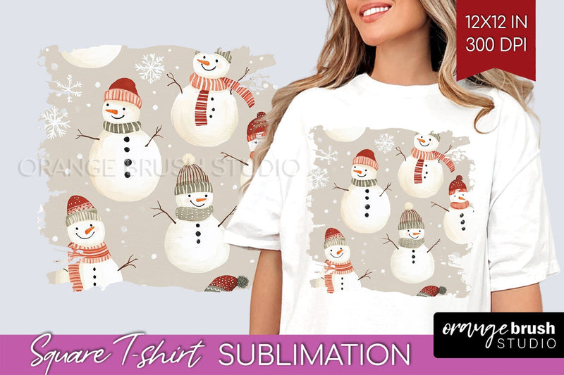 Snowman Square Tshirt Background - Cute Christmas PNG Sublimation OrangeBrushStudio 