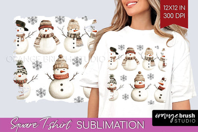 Snowman Square Tshirt Background - Cute Christmas PNG Sublimation OrangeBrushStudio 