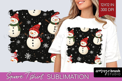 Snowman Square Tshirt Background - Cute Christmas PNG Sublimation OrangeBrushStudio 