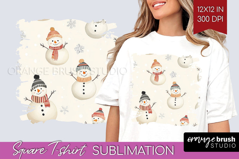 Snowman Square Tshirt Background - Cute Christmas PNG Sublimation OrangeBrushStudio 