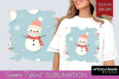 Snowman Square Tshirt Background - Cute Christmas PNG Sublimation OrangeBrushStudio 