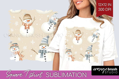 Snowman Square Tshirt Background - Cute Christmas PNG Sublimation OrangeBrushStudio 