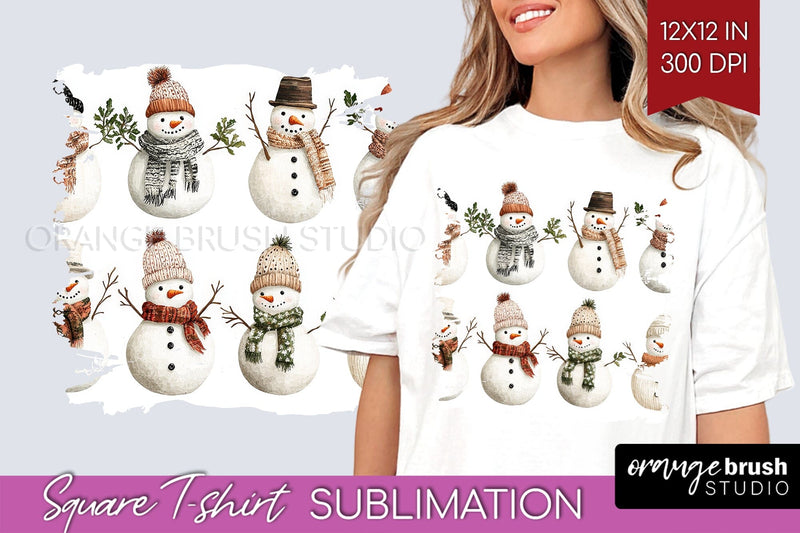 Snowman Square Tshirt Background - Cute Christmas PNG Sublimation OrangeBrushStudio 
