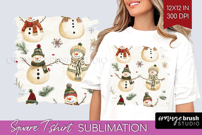 Snowman Square Tshirt Background - Cute Christmas PNG Sublimation OrangeBrushStudio 