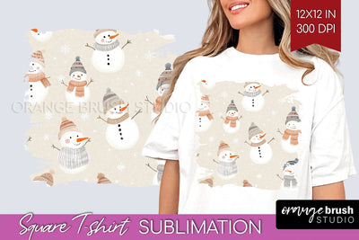 Snowman Square Tshirt Background - Cute Christmas PNG Sublimation OrangeBrushStudio 