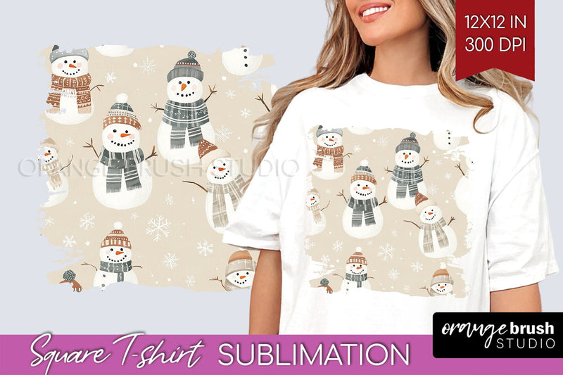 Snowman Square Tshirt Background - Cute Christmas PNG Sublimation OrangeBrushStudio 