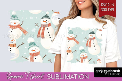 Snowman Square Tshirt Background - Cute Christmas PNG Sublimation OrangeBrushStudio 