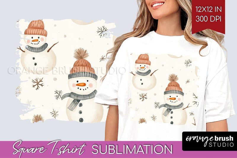 Snowman Square Tshirt Background - Cute Christmas PNG Sublimation OrangeBrushStudio 