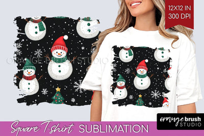 Snowman Square Tshirt Background - Cute Christmas PNG Sublimation OrangeBrushStudio 