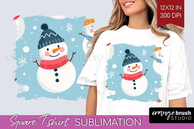 Snowman Square Tshirt Background - Cute Christmas PNG Sublimation OrangeBrushStudio 