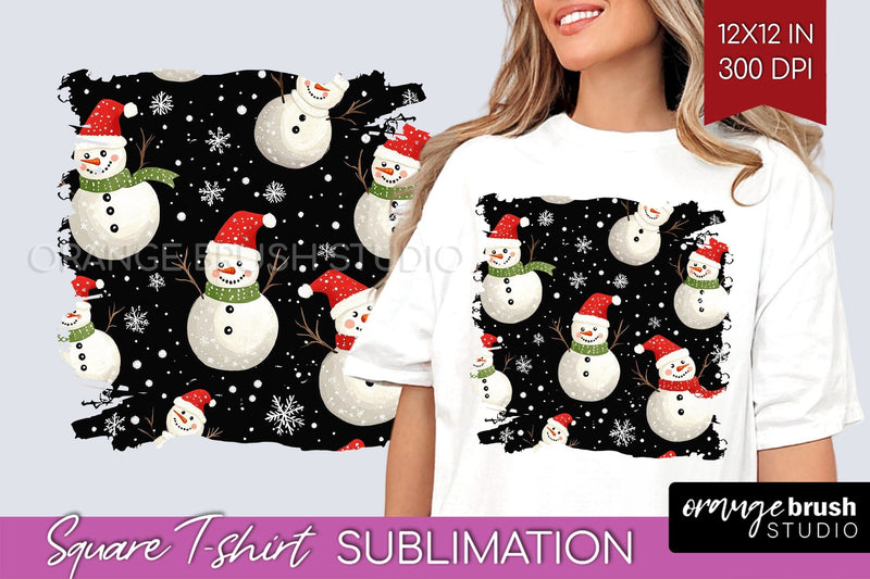 Snowman Square Tshirt Background - Cute Christmas PNG Sublimation OrangeBrushStudio 