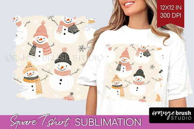 Snowman Square Tshirt Background - Cute Christmas PNG Sublimation OrangeBrushStudio 
