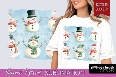 Snowman Square Tshirt Background - Cute Christmas PNG Sublimation OrangeBrushStudio 