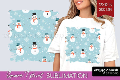 Snowman Square Tshirt Background - Cute Christmas PNG Sublimation OrangeBrushStudio 