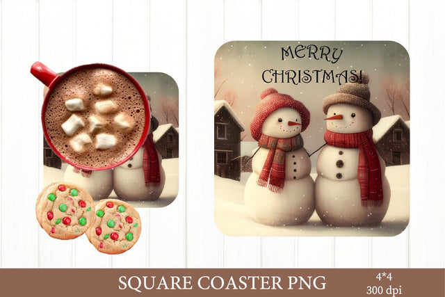Snowman Sublimation Square Coaster PNG. Christmas PNG Sublimation Olga Terlyanskaya 
