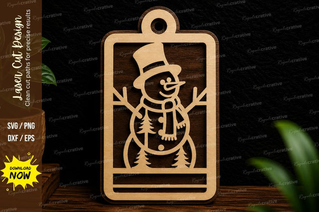 Snowman Tag Ornament Laser Cut SVG Design SVG Regulrcrative 