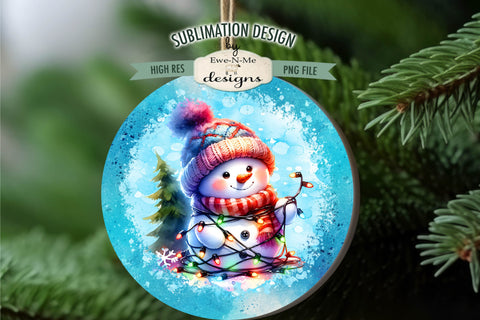 Snowman Tangled In Lights Ornament Designs | 4 PNG Files Sublimation Ewe-N-Me Designs 