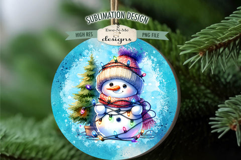 Snowman Tangled In Lights Ornament Designs | 4 PNG Files Sublimation Ewe-N-Me Designs 