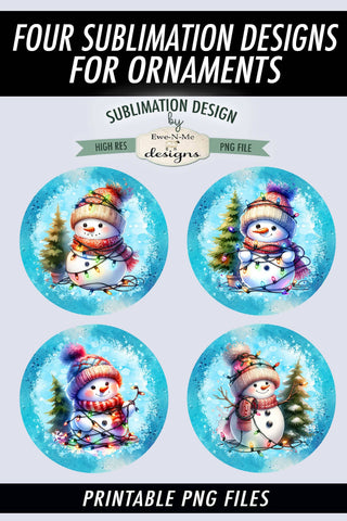 Snowman Tangled In Lights Ornament Designs | 4 PNG Files Sublimation Ewe-N-Me Designs 