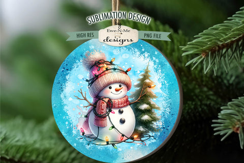Snowman Tangled In Lights Ornament Designs | 4 PNG Files Sublimation Ewe-N-Me Designs 