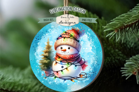 Snowman Tangled In Lights Ornament Designs | 4 PNG Files Sublimation Ewe-N-Me Designs 