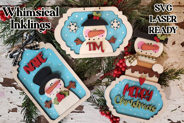 Snowman trio Ornament Set Laser SVG's SVG Whimsical Inklings 