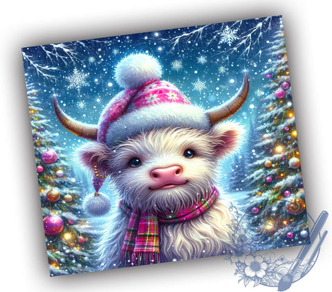 Snowman Tumbler, Highland Cow, Christmas Design, Sublimation PNG, Festive Drinkware, Winter Decor, Cute Cow Gift, Holiday Cheer Sublimation ToriDesigns 
