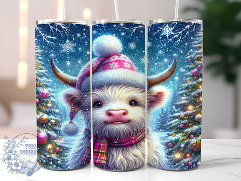 Snowman Tumbler, Highland Cow, Christmas Design, Sublimation PNG, Festive Drinkware, Winter Decor, Cute Cow Gift, Holiday Cheer Sublimation ToriDesigns 