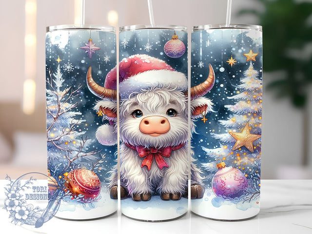 Snowman Tumbler, Highland Cow, Christmas Design, Sublimation PNG, Festive Drinkware, Winter Decor, Cute Cow Gift, Holiday Cheer Sublimation ToriDesigns 