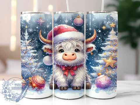 Snowman Tumbler, Highland Cow, Christmas Design, Sublimation PNG, Festive Drinkware, Winter Decor, Cute Cow Gift, Holiday Cheer Sublimation ToriDesigns 
