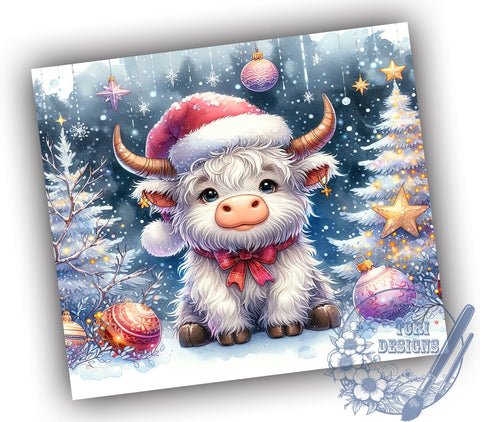 Snowman Tumbler, Highland Cow, Christmas Design, Sublimation PNG, Festive Drinkware, Winter Decor, Cute Cow Gift, Holiday Cheer Sublimation ToriDesigns 