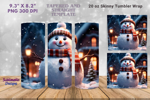 Snowman Tumbler Wrap 20 oz Sublimation | 20 oz Skinny Tumbler Wrap Sublimation Christmas Design Sublimation Sublimatiz Designs 