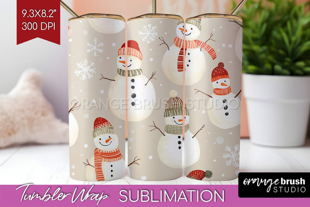 Snowman Tumbler Wrap - Cute Christmas Tumbler PNG Sublimation OrangeBrushStudio 
