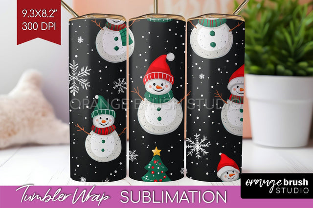 Snowman Tumbler Wrap - Cute Christmas Tumbler PNG Sublimation OrangeBrushStudio 