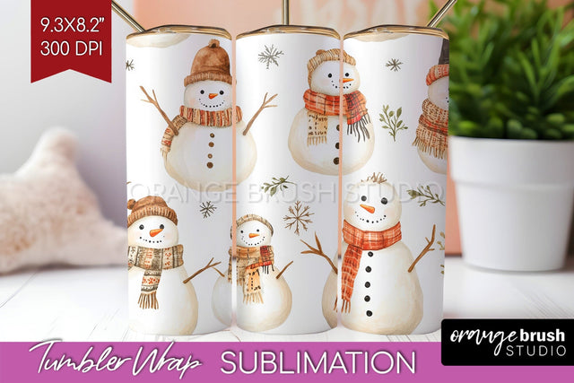 Snowman Tumbler Wrap - Cute Christmas Tumbler PNG Sublimation OrangeBrushStudio 