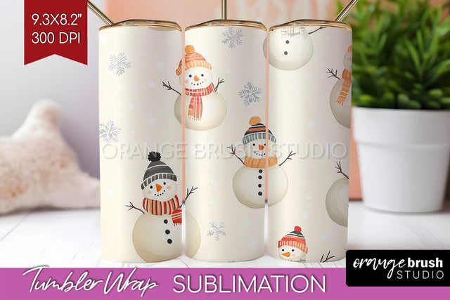 Snowman Tumbler Wrap - Cute Christmas Tumbler PNG Sublimation OrangeBrushStudio 